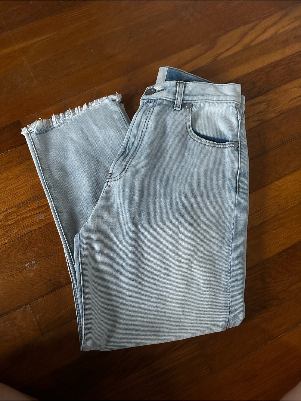 One Teaspoon Light Blue Washed Denim Bandit Raw Hem Cropped Jeans 26
